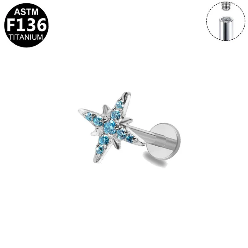 Piercing Jewelry Titanium Alloy Star Shape Electroplated Colorful Zircon - Image 6