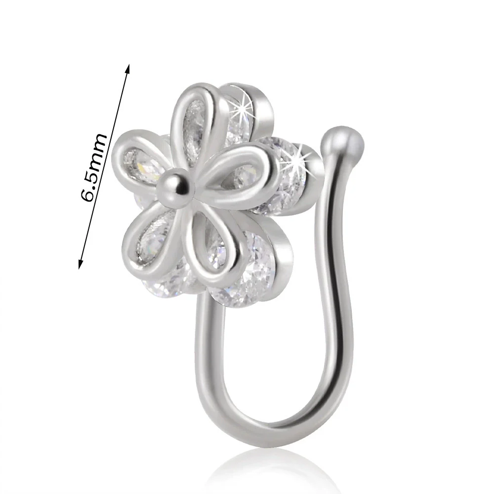 Piercing Nose Ring And Ear Clip Copper Inlaid With Flower Heart Leaf Moon Shapes Unisex Style - Image 10