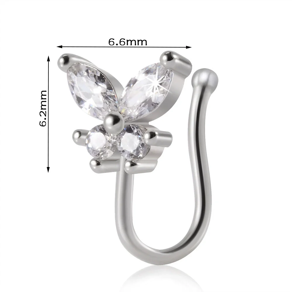 Piercing Nose Ring And Ear Clip Copper Inlaid With Flower Heart Leaf Moon Shapes Unisex Style - Image 14