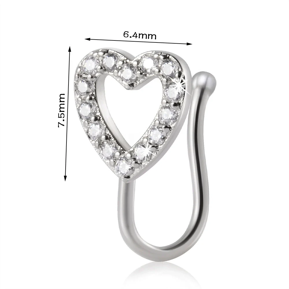 Piercing Nose Ring And Ear Clip Copper Inlaid With Flower Heart Leaf Moon Shapes Unisex Style - Image 15