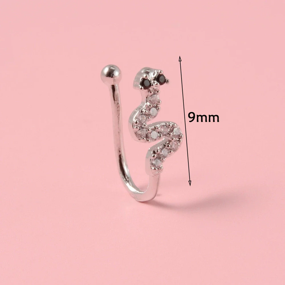 Piercing Nose Ring And Ear Clip Copper Inlaid With Flower Heart Leaf Moon Shapes Unisex Style - Image 19