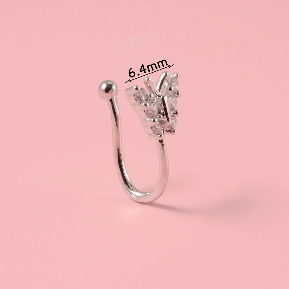 Piercing Nose Ring And Ear Clip Copper Inlaid With Flower Heart Leaf Moon Shapes Unisex Style - Image 20