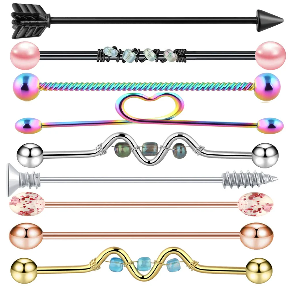 Piercing Set Industrial Ear Stud Earring Stainless Steel Geometric Fashion Jewelry - Image 2