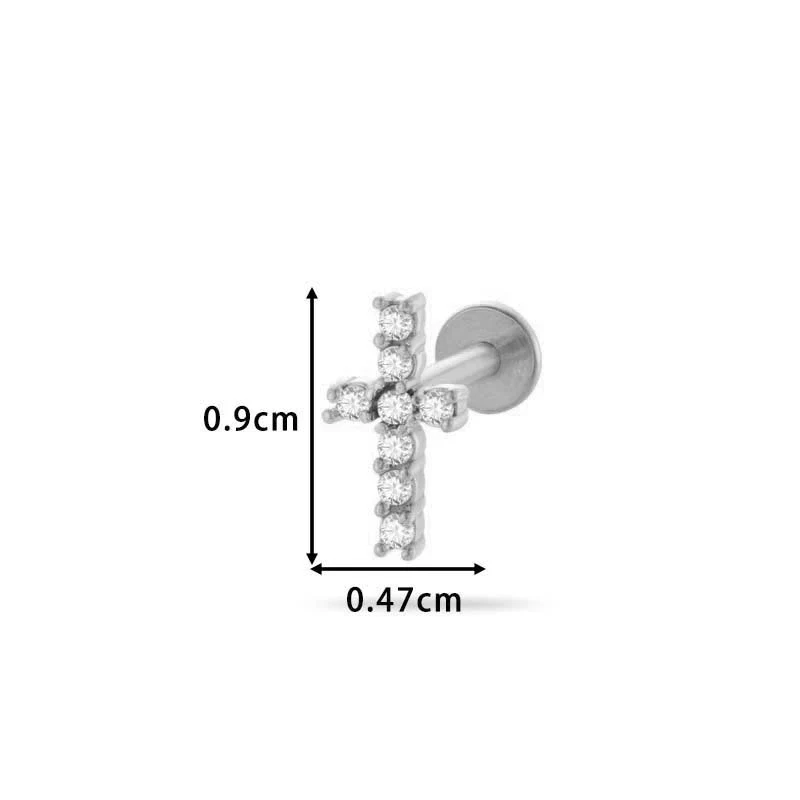 Piercing Stud Stainless Steel Copper Inlaid Zircon Cherry Cross Ear Bone For Women Electroplated - Image 14
