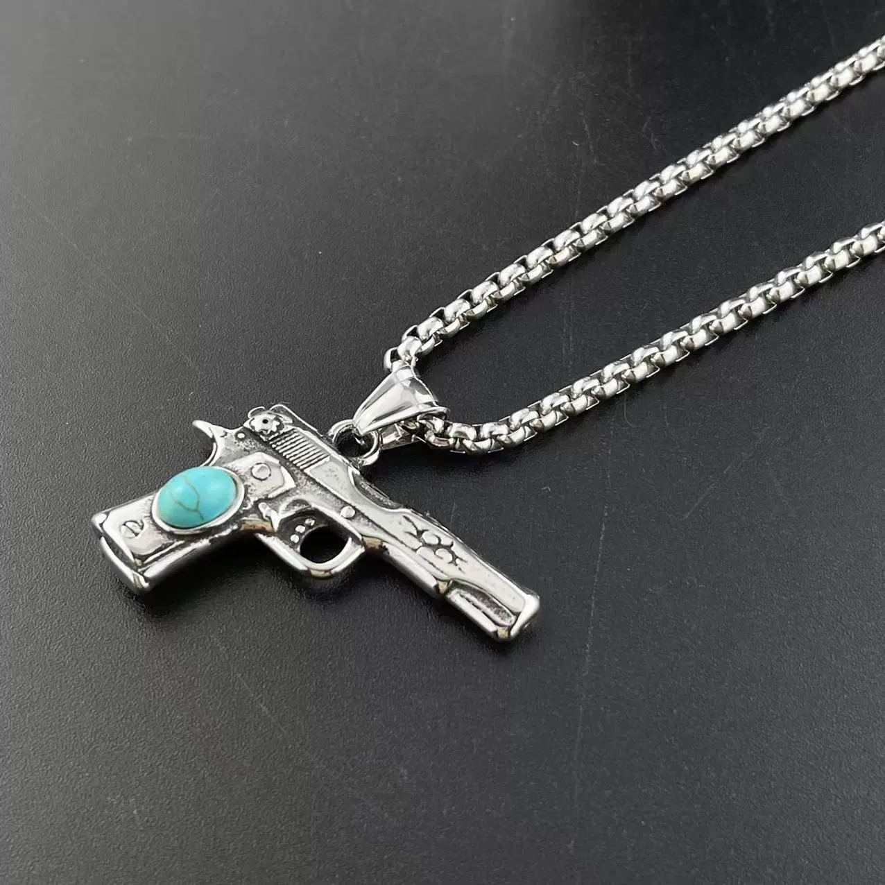 Pistol Pendant Necklace Stainless Steel Geometric Retro Punk Style For Men Polishing