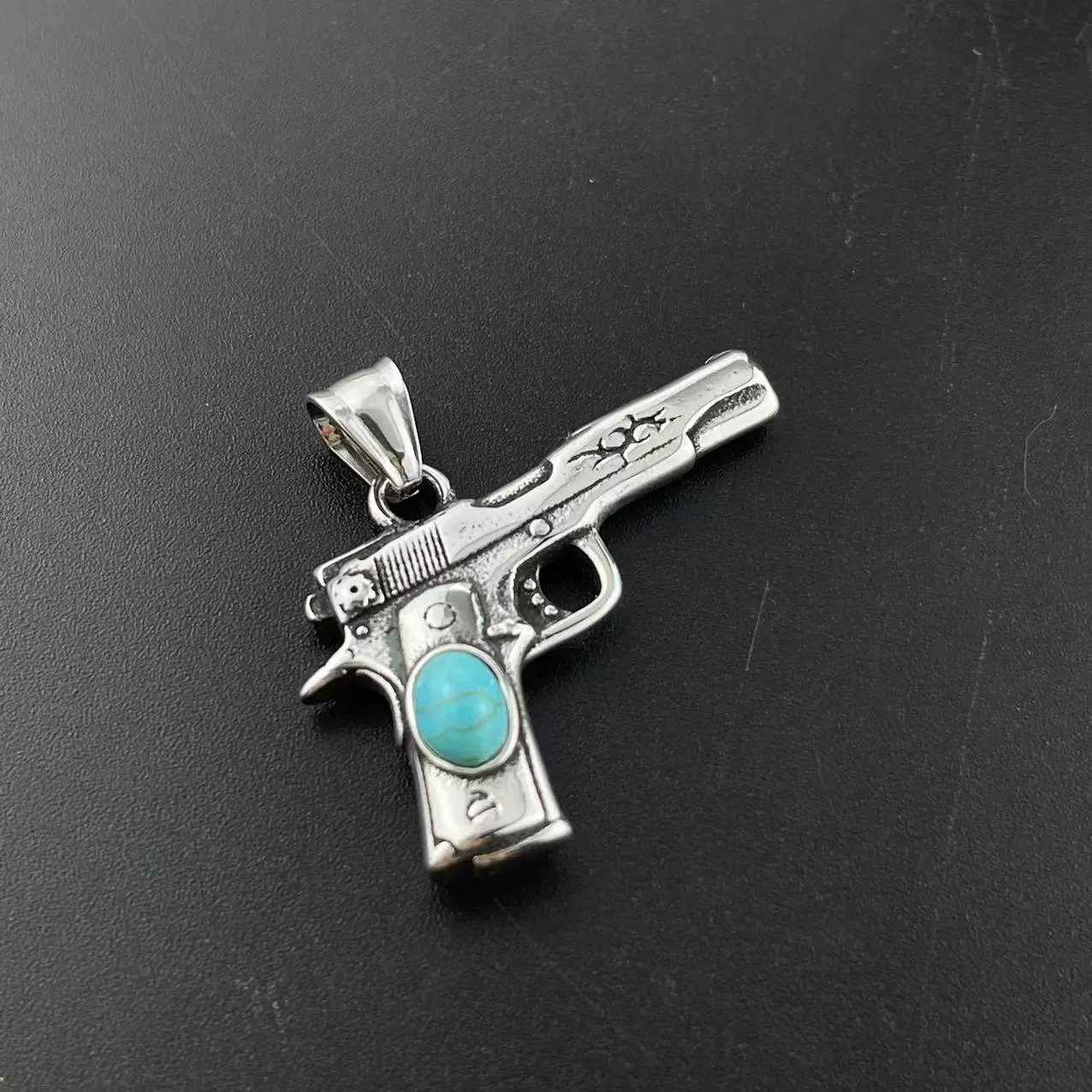 Pistol Pendant Necklace Stainless Steel Geometric Retro Punk Style For Men Polishing - Image 2
