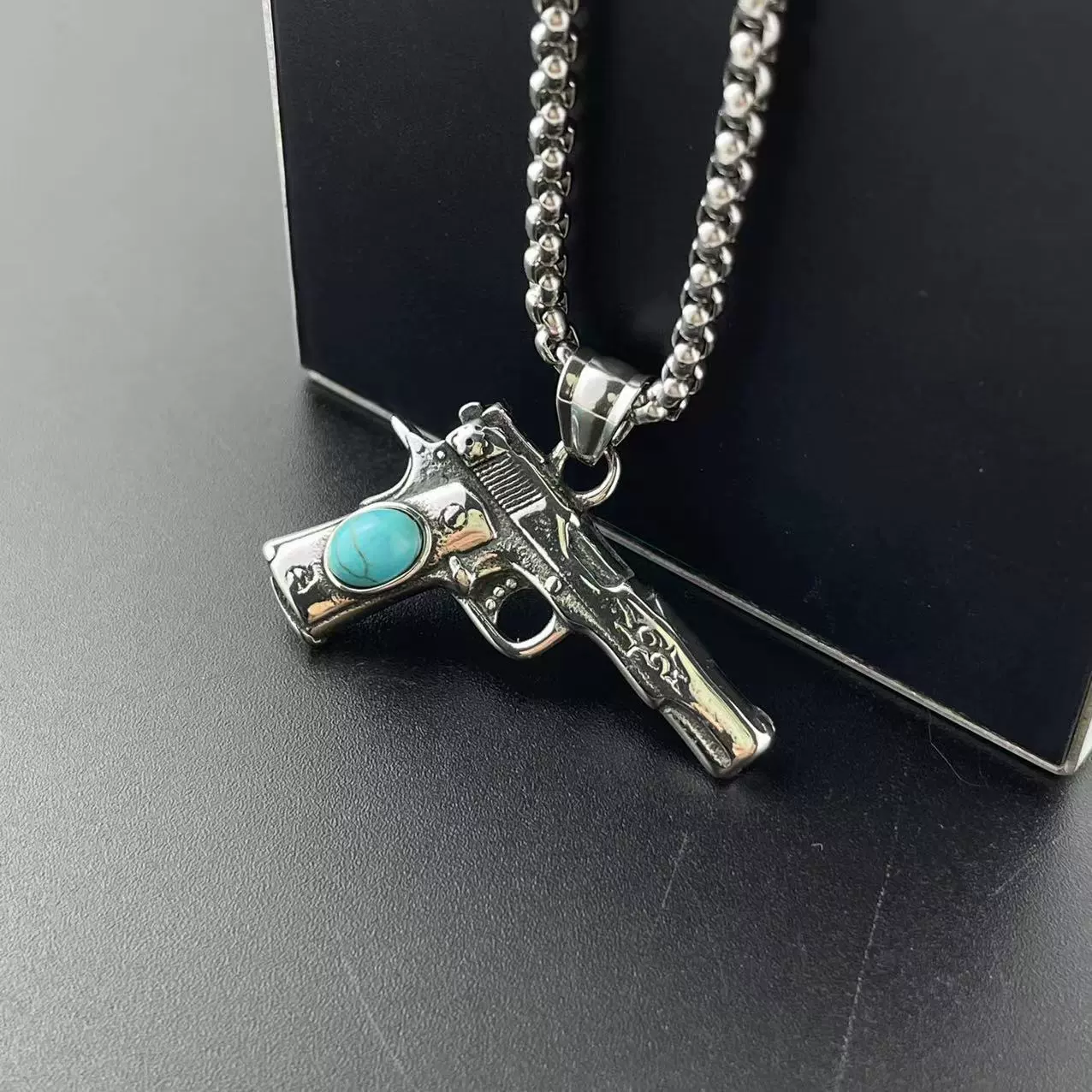 Pistol Pendant Necklace Stainless Steel Geometric Retro Punk Style For Men Polishing - Image 3