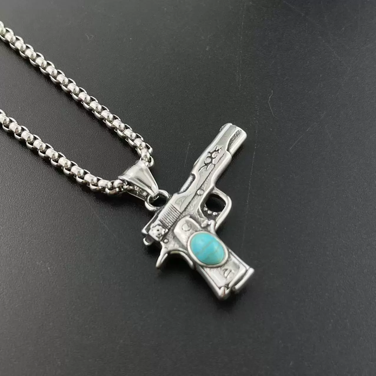 Pistol Pendant Necklace Stainless Steel Geometric Retro Punk Style For Men Polishing - Image 4