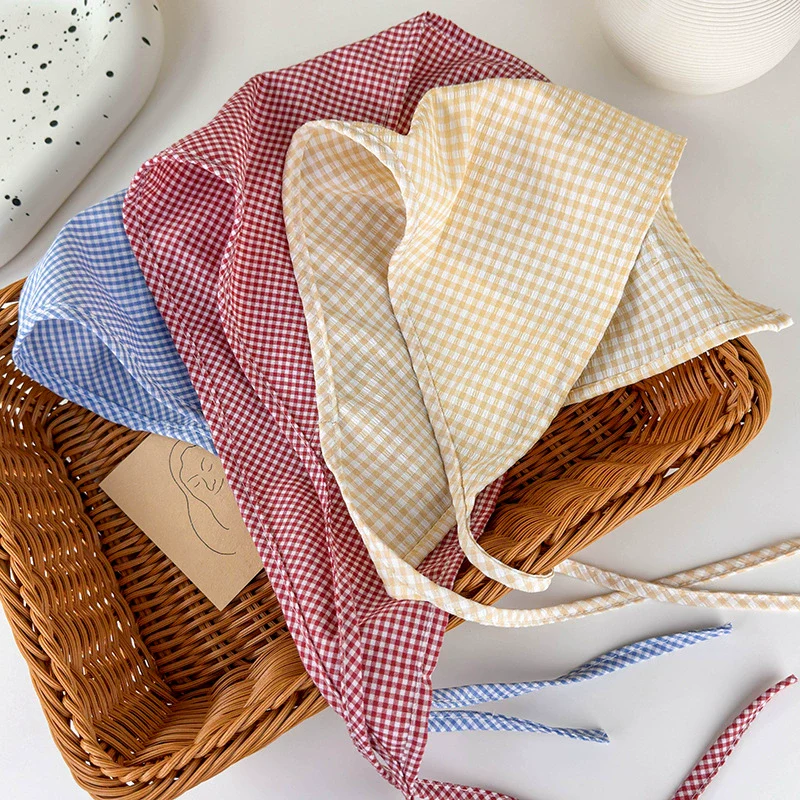 Plaid Silk Turban Scarf For Women Spring And Summer Hair Accessory In French Pastoral Style - Image 2