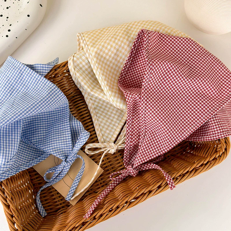 Plaid Silk Turban Scarf For Women Spring And Summer Hair Accessory In French Pastoral Style - Image 3