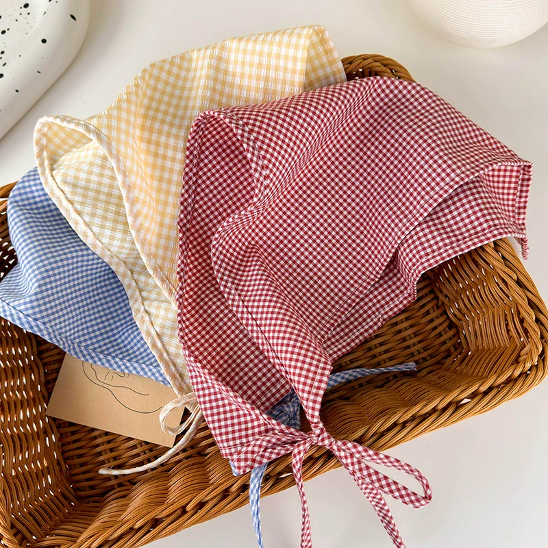 Plaid Silk Turban Scarf For Women Spring And Summer Hair Accessory In French Pastoral Style - Image 4