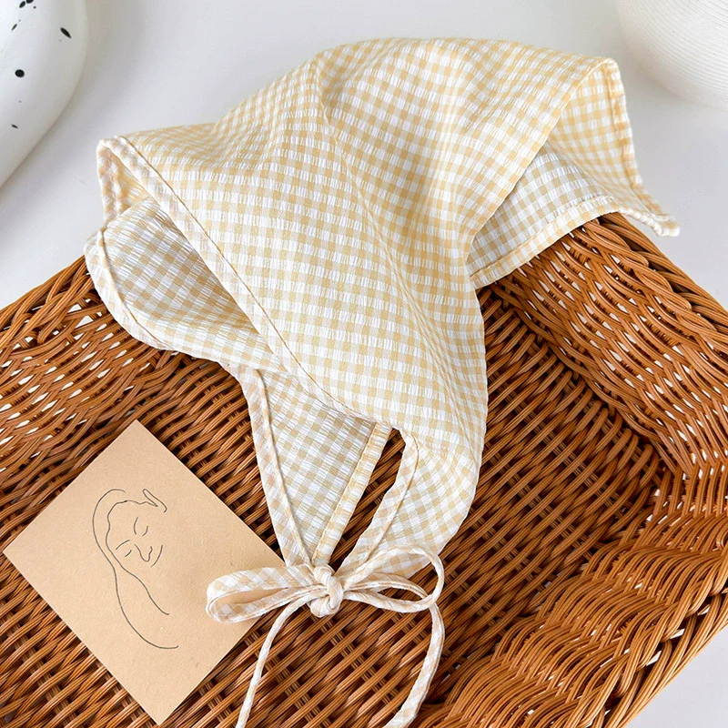 Plaid Silk Turban Scarf For Women Spring And Summer Hair Accessory In French Pastoral Style - Image 6