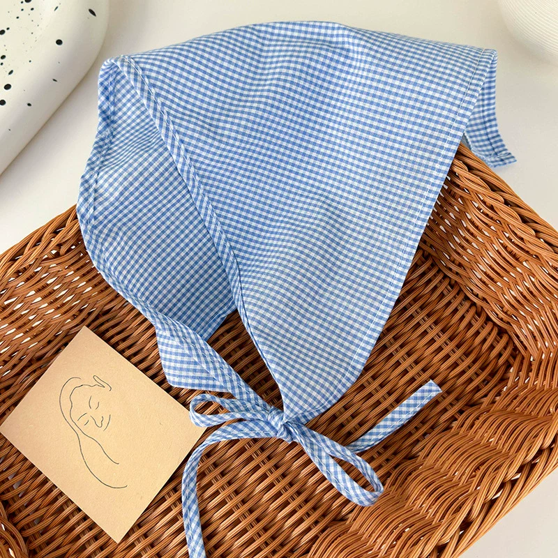 Plaid Silk Turban Scarf For Women Spring And Summer Hair Accessory In French Pastoral Style - Image 7
