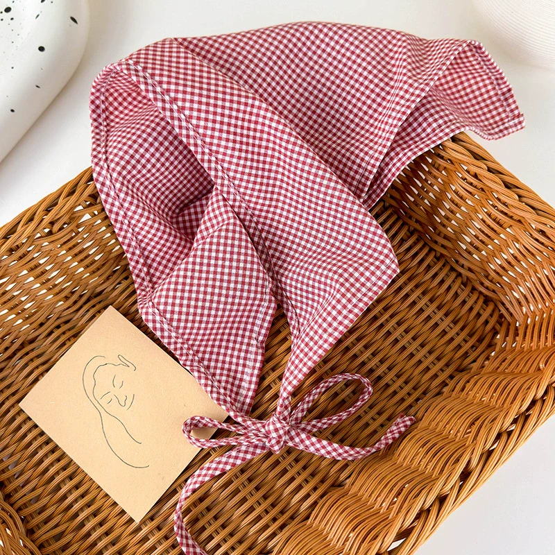 Plaid Silk Turban Scarf For Women Spring And Summer Hair Accessory In French Pastoral Style - Image 8