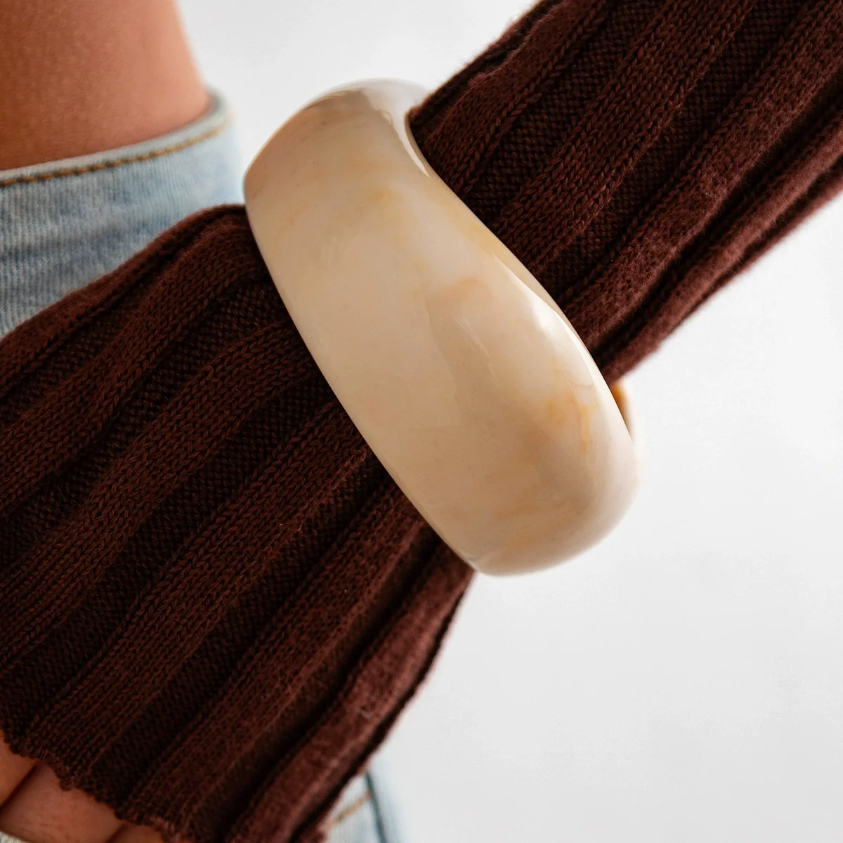 Plastic Translucent Color Wide Handmade Geometric Style Bracelet For Women - Image 6