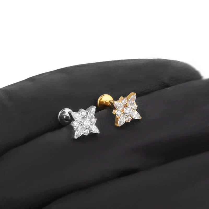 Plugin Ear Bone Nail And Lip Nail Titanium Alloy Zircon Copper Stainless Steel Geometric Electroplating - Image 4