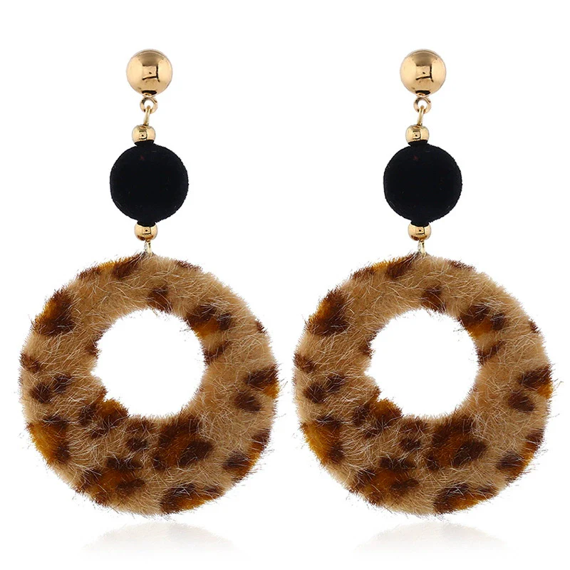 Plush Button Geometric Circle Metal Electroplated Earrings For Women - Image 5