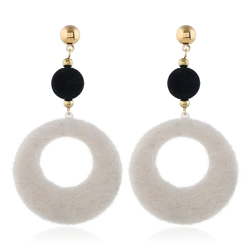 Plush Button Geometric Circle Metal Electroplated Earrings For Women - Image 7