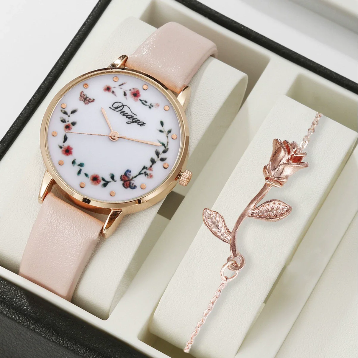 Pointer Round Alloy Case Imitation Leather Strap Women's Bracelet Watch - Image 2