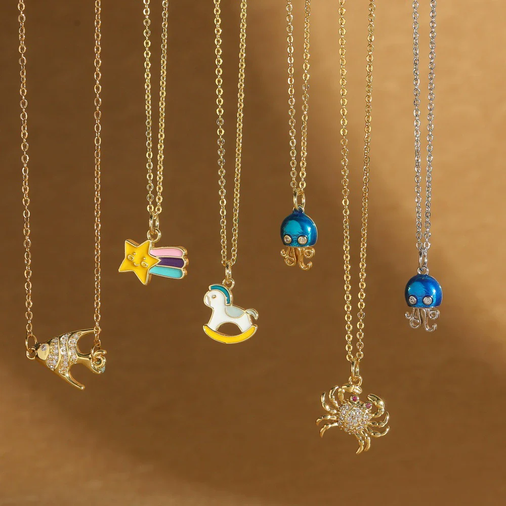 Pony Shape Pendant Necklace For Women Copper Mixed Gemstone Setting Geometric Design Electroplating