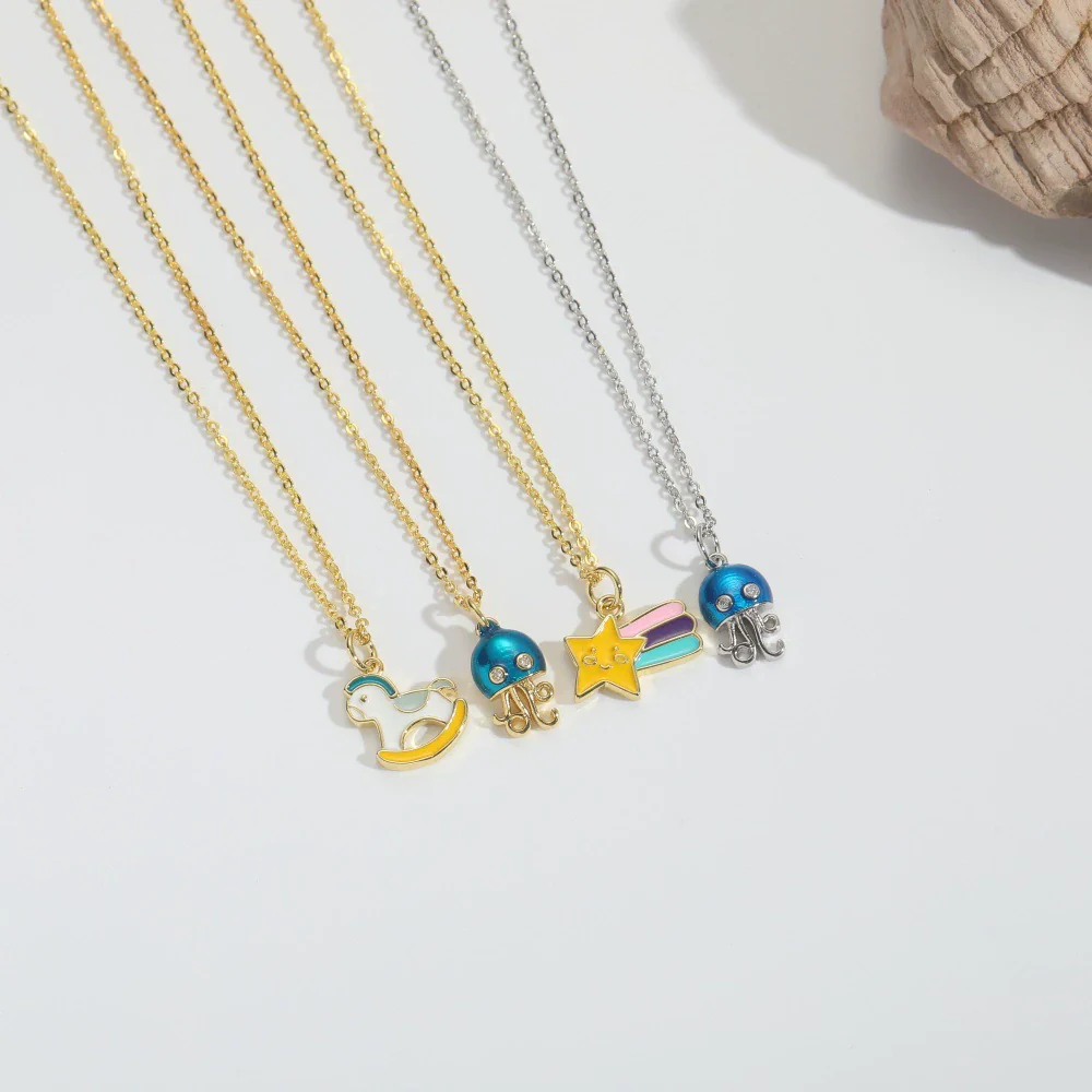 Pony Shape Pendant Necklace For Women Copper Mixed Gemstone Setting Geometric Design Electroplating - Image 3