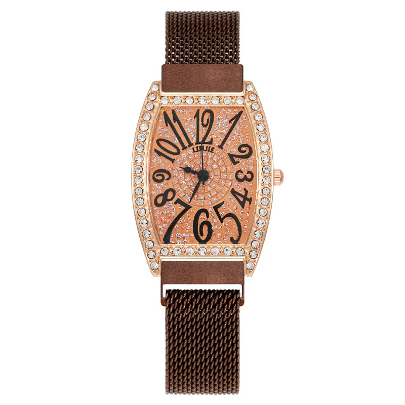 Popular Diamondencrusted Barrel Women's Watch Alloy Metal Strap Fashion Style - Image 2