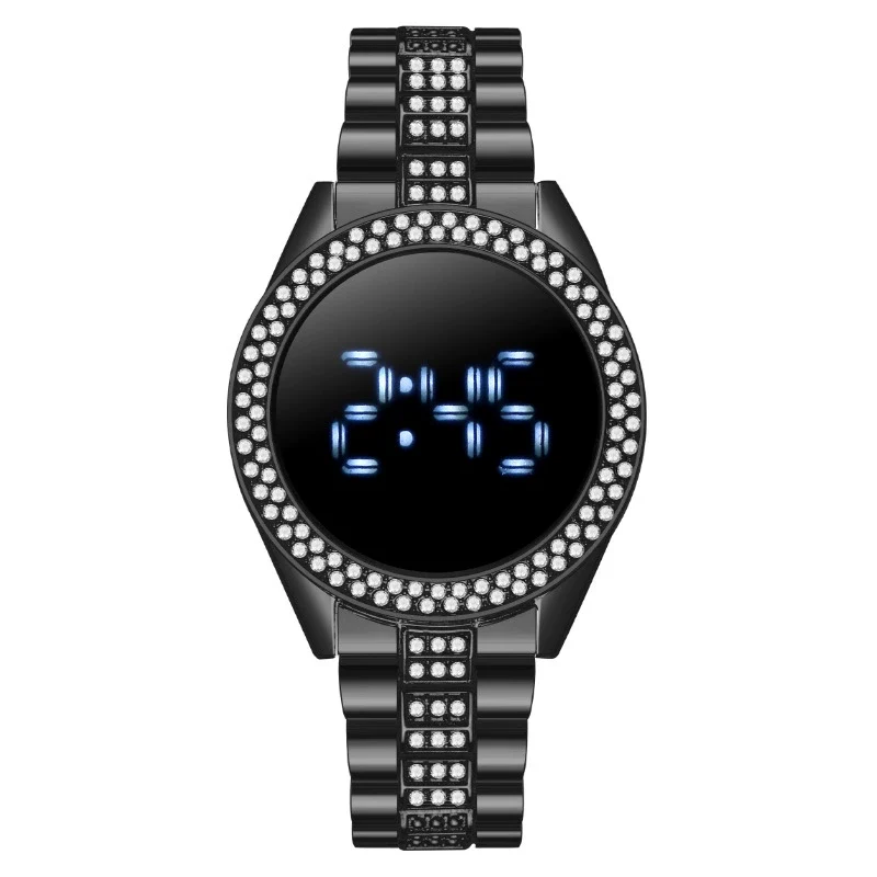 Popular Fashion Diamondencrusted Digital Watch With Metal Case And Strap Round Dial Mineral Reinforced Glass Mirror - Image 6