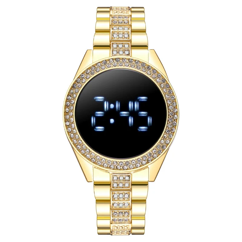 Popular Fashion Diamondencrusted Digital Watch With Metal Case And Strap Round Dial Mineral Reinforced Glass Mirror - Image 7