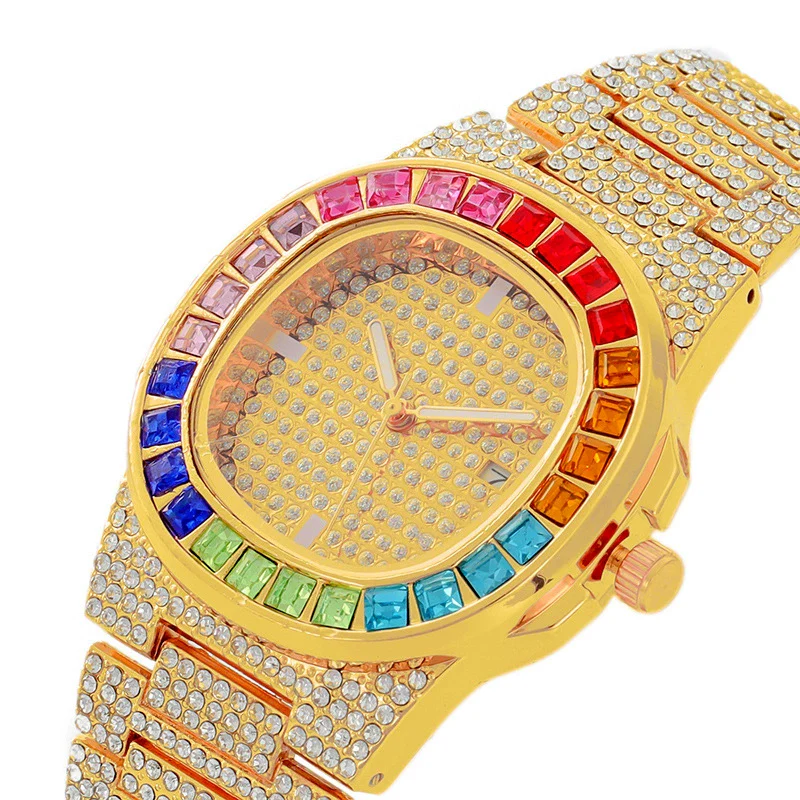 Popular Fashion Women's Alloy Watch With Square Dial And Mineral Strengthened Mirror Full Of Colored Diamonds - Image 2