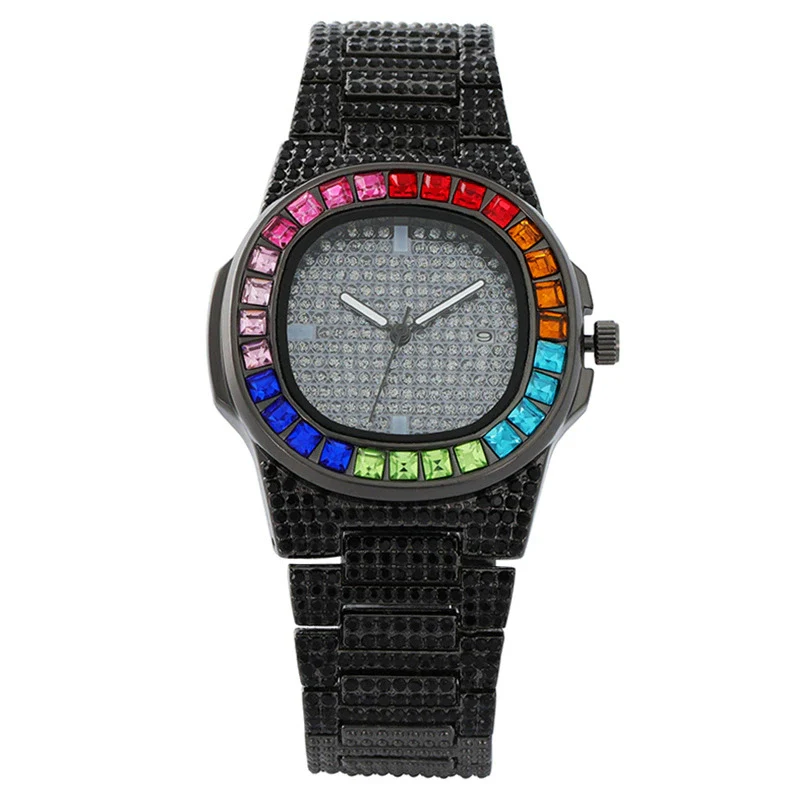 Popular Fashion Women's Alloy Watch With Square Dial And Mineral Strengthened Mirror Full Of Colored Diamonds - Image 4