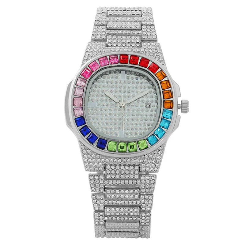 Popular Fashion Women's Alloy Watch With Square Dial And Mineral Strengthened Mirror Full Of Colored Diamonds - Image 7