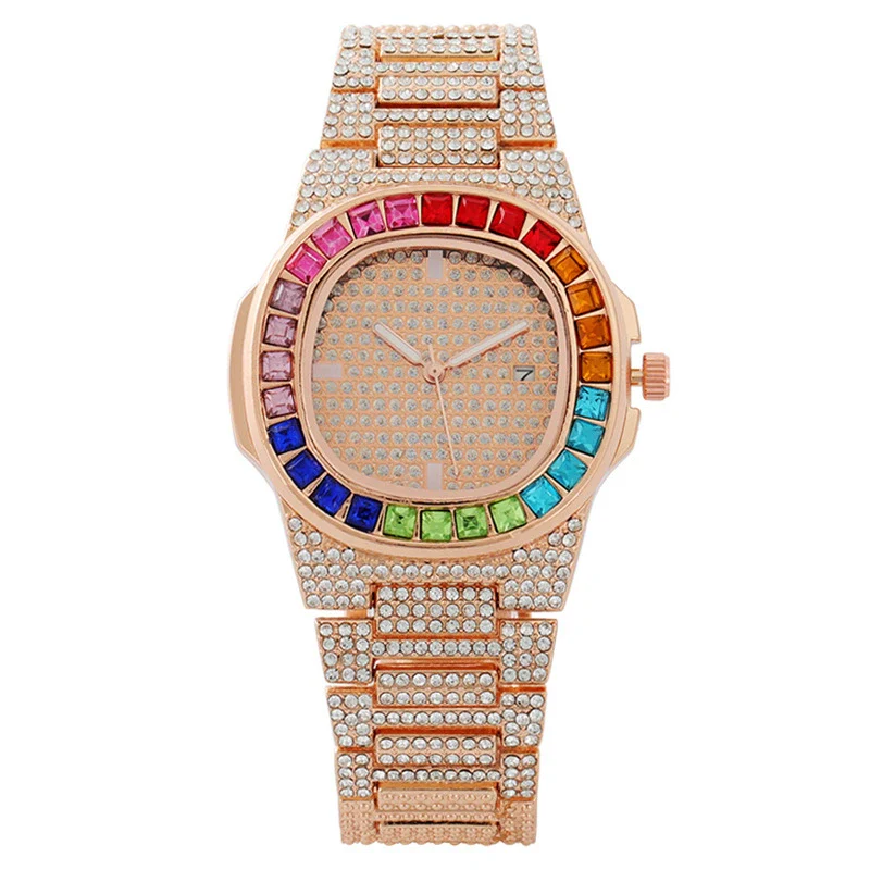 Popular Fashion Women's Alloy Watch With Square Dial And Mineral Strengthened Mirror Full Of Colored Diamonds - Image 8