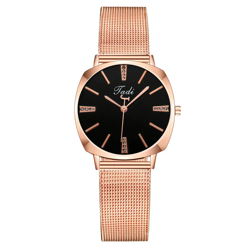 Popular Fashion Women's Metal Mesh Belt Square Dial Quartz Watch With Diamond Encrustment And Stainless Steel Buckle - Image 2