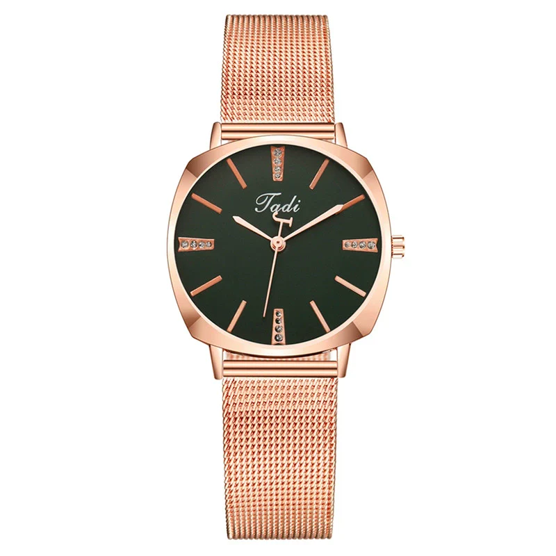Popular Fashion Women's Metal Mesh Belt Square Dial Quartz Watch With Diamond Encrustment And Stainless Steel Buckle - Image 4