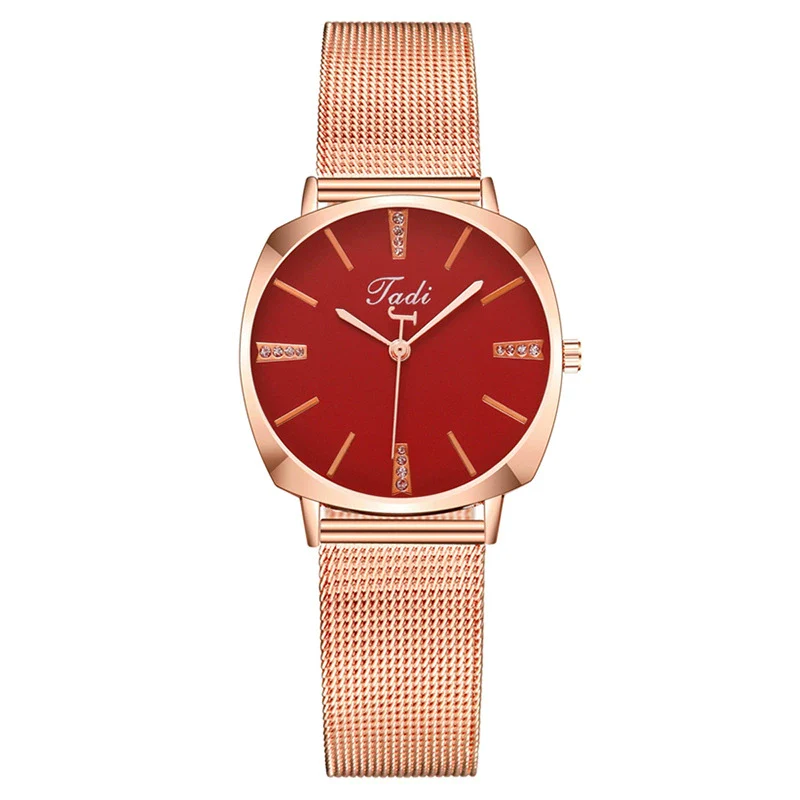 Popular Fashion Women's Metal Mesh Belt Square Dial Quartz Watch With Diamond Encrustment And Stainless Steel Buckle - Image 5