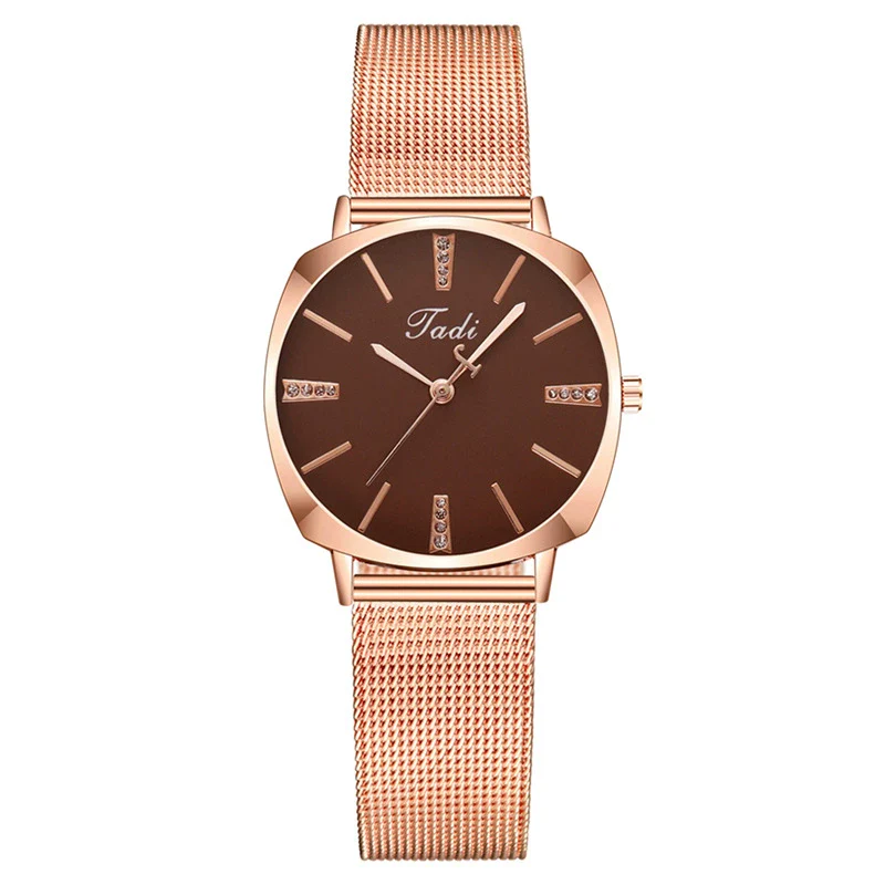 Popular Fashion Women's Metal Mesh Belt Square Dial Quartz Watch With Diamond Encrustment And Stainless Steel Buckle - Image 6