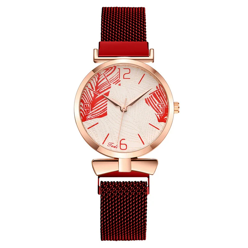 Popular Fashion Women's Metal Watch With Leaf Pattern And Round Dial - Image 3