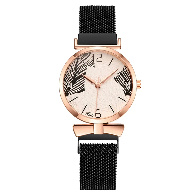 Popular Fashion Women's Metal Watch With Leaf Pattern And Round Dial - Image 4