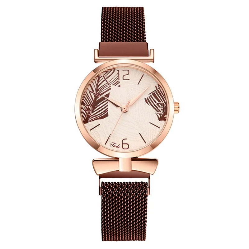 Popular Fashion Women's Metal Watch With Leaf Pattern And Round Dial - Image 5