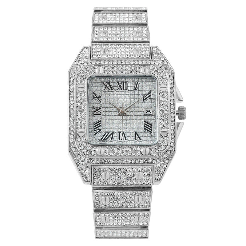 Popular Fashion Women's Quartz Watch Square Metal Case With Full Diamondencrusted Roman Pattern - Image 2