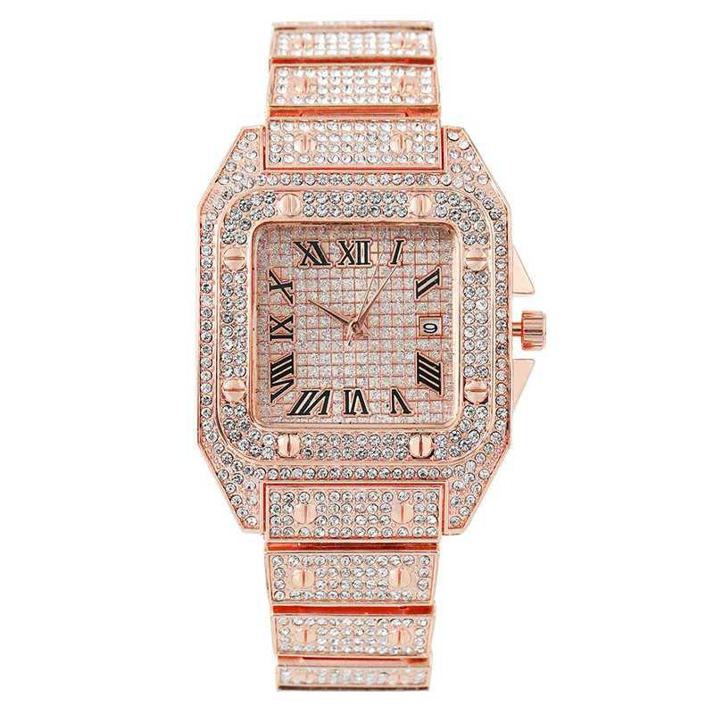 Popular Fashion Women's Quartz Watch Square Metal Case With Full Diamondencrusted Roman Pattern - Image 3
