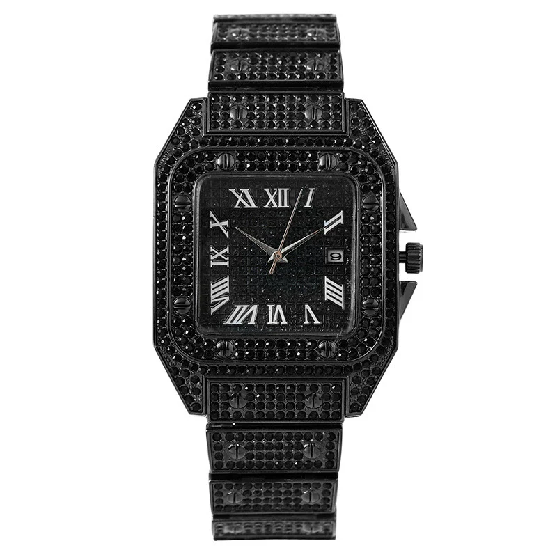 Popular Fashion Women's Quartz Watch Square Metal Case With Full Diamondencrusted Roman Pattern - Image 4
