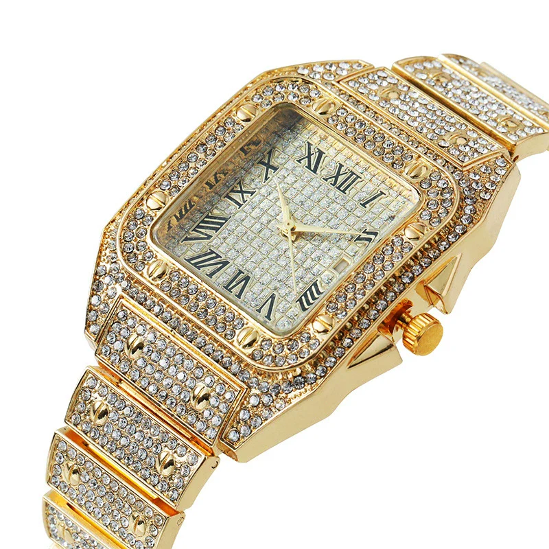 Popular Fashion Women's Quartz Watch Square Metal Case With Full Diamondencrusted Roman Pattern - Image 5