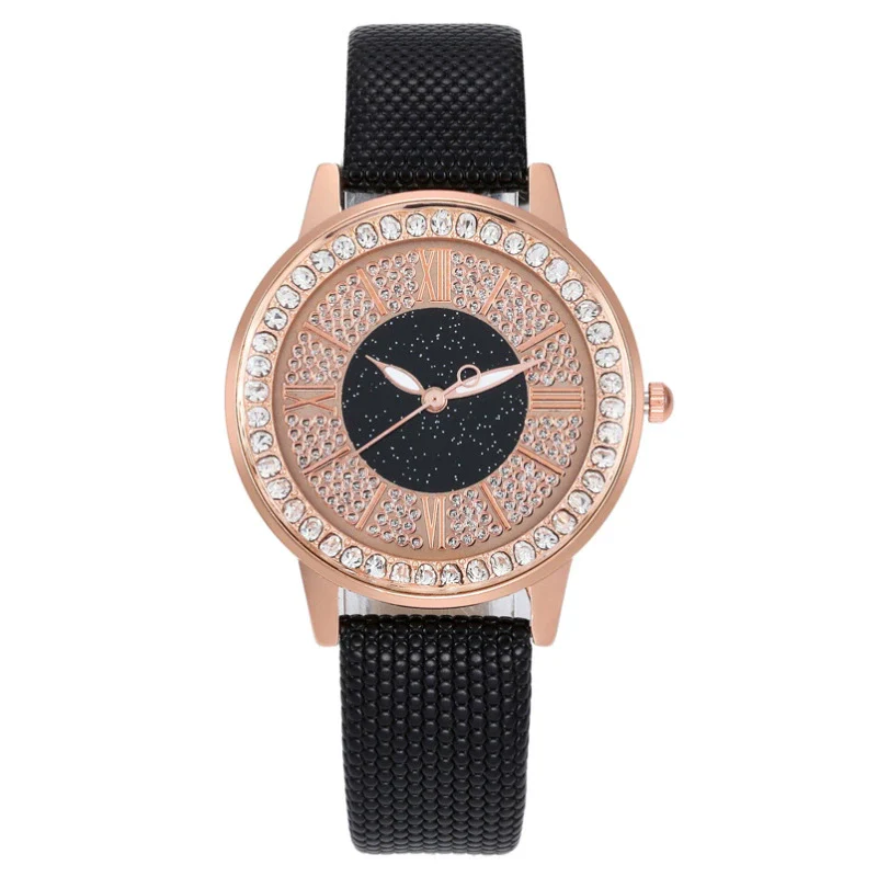 Popular Gypsophila Diamond Fashion Women's Alloy And Imitation Leather Quartz Watch With Round Dial - Image 2