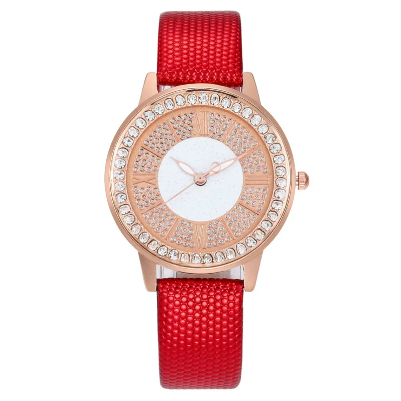Popular Gypsophila Diamond Fashion Women's Alloy And Imitation Leather Quartz Watch With Round Dial - Image 4