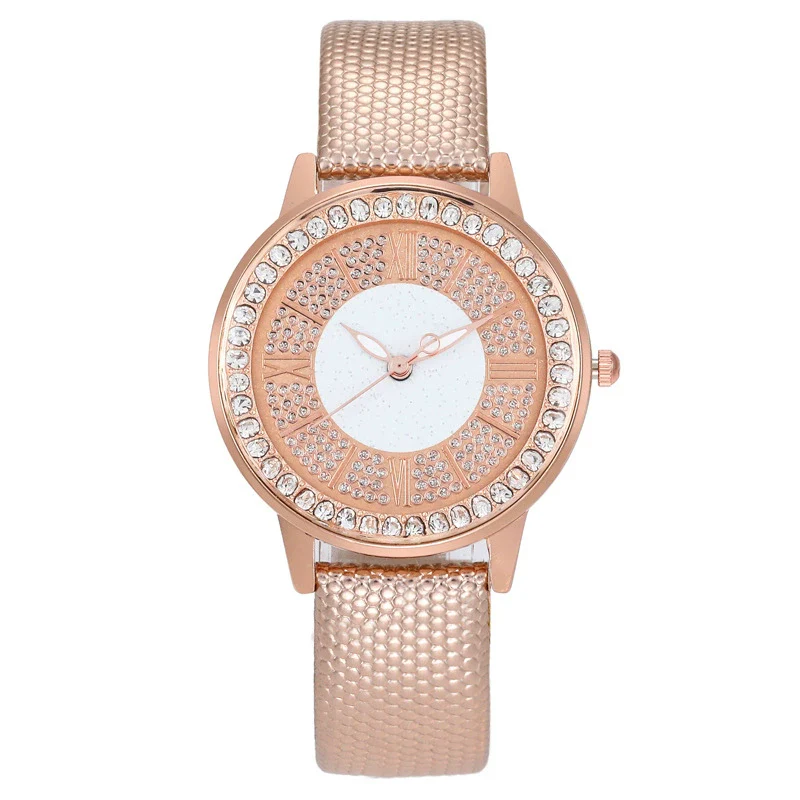 Popular Gypsophila Diamond Fashion Women's Alloy And Imitation Leather Quartz Watch With Round Dial - Image 5