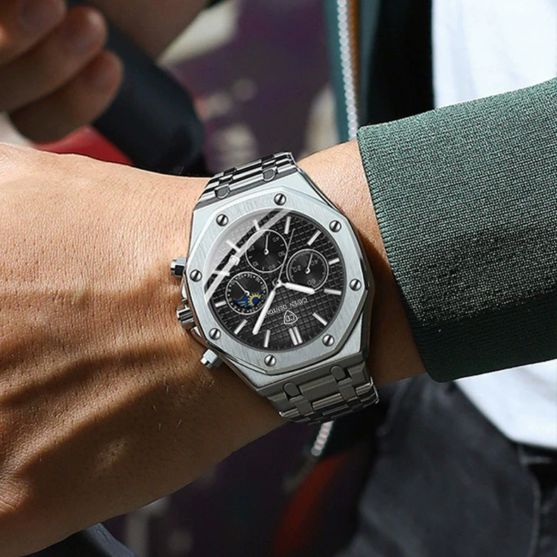 Popular Waterproof Multifunctional Men's Quartz Watch With Steel Band Alloy Strap Metal Case And Round Dial - Image 3