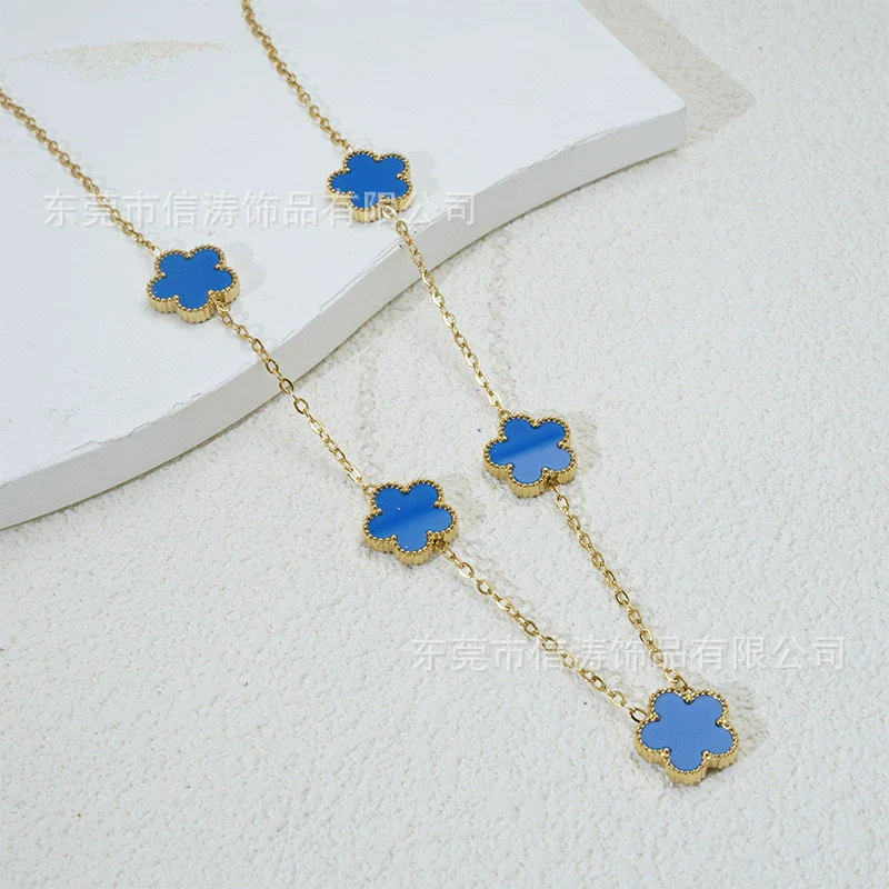 Popular Women's Titanium Steel And Stainless Steel Electroplated Doublesided Fiveleaf Clover Necklace With Motherofpearl And Geometric Design - Image 10