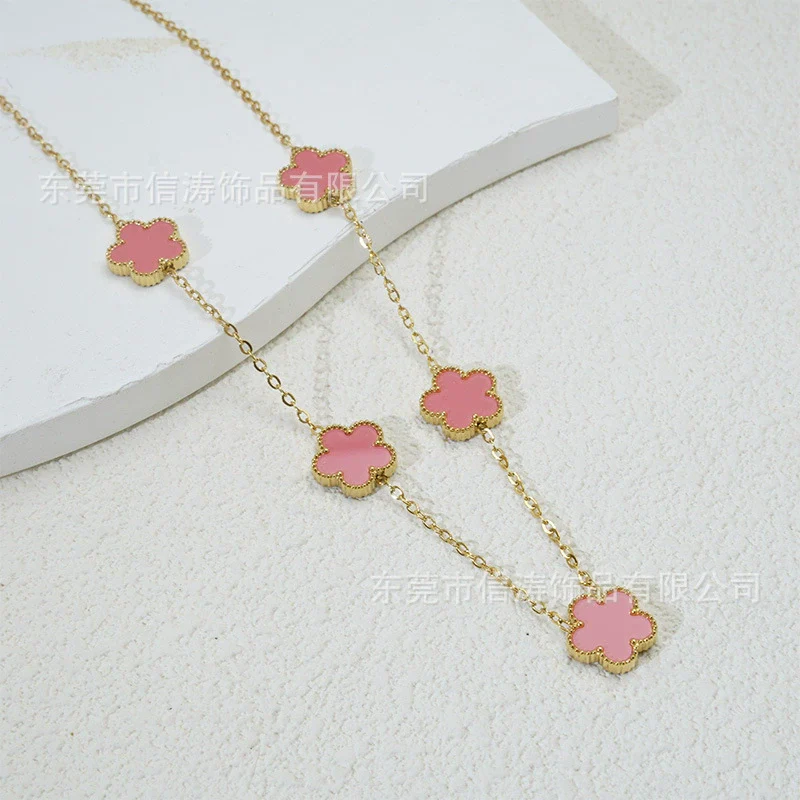 Popular Women's Titanium Steel And Stainless Steel Electroplated Doublesided Fiveleaf Clover Necklace With Motherofpearl And Geometric Design - Image 11