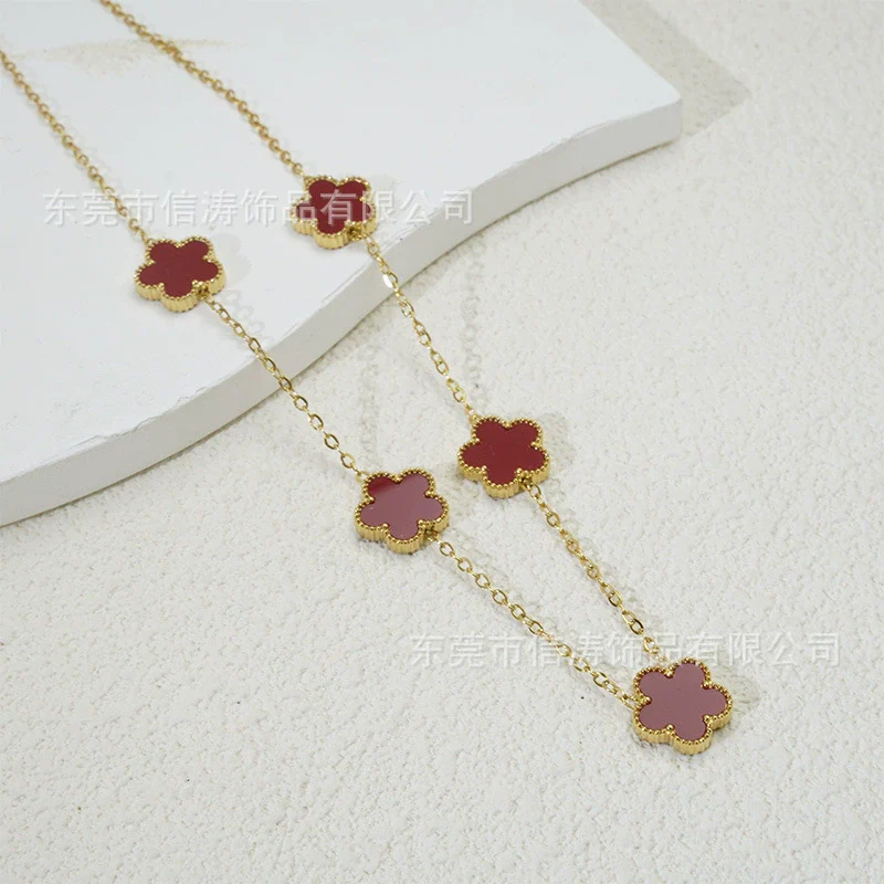 Popular Women's Titanium Steel And Stainless Steel Electroplated Doublesided Fiveleaf Clover Necklace With Motherofpearl And Geometric Design - Image 12